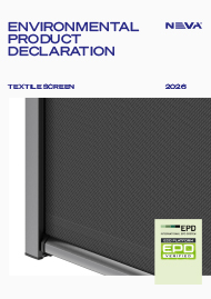 Cover page of an Environmental Product Declaration for Textile Screen, featuring a close-up of a screen frame and an EPD label.